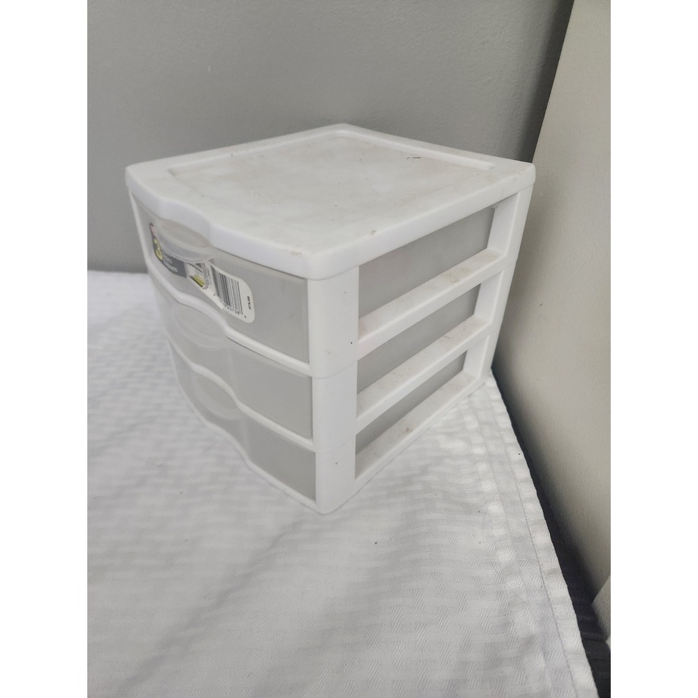 Sterilite 3 Drawer Mini Desktop Organizer White Clear Plastic Storage Unit